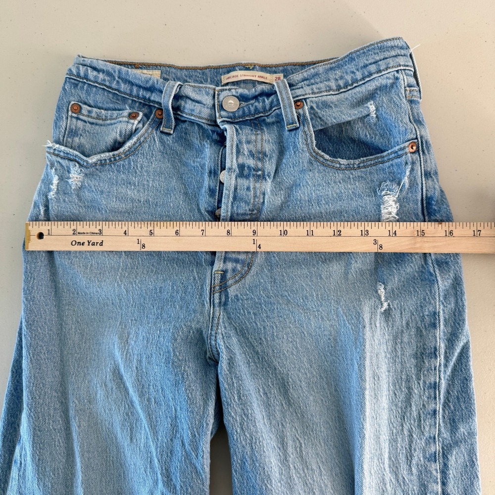Levis Ribcage Straight Ankle Jeans 28 Cotton Distressed Light Wash Stretchy - Picture 14 of 16
